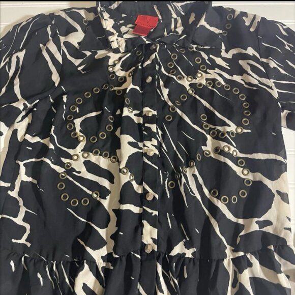 V CRISTINA WOMEN’S ANIMAL  PRINT BLACK /IVORY 100% POLYESTER BLOUSE SIZE M - Picture 6 of 12